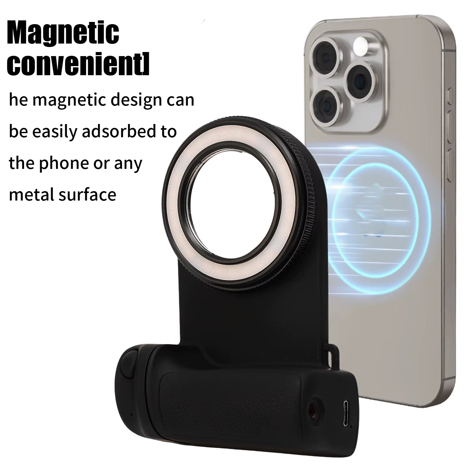 Magnetic Selfie Ring Light Rechargeable LED Fill Light Snap Grip with Wireless Bluetooth Remote Control for Iphone Magsafe